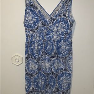Merona Knee Length Dress Blue & White V Neck